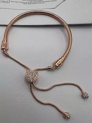 Pandora Moments Heart Rose Gold Snake Chain Slider Bracelet • £7.50