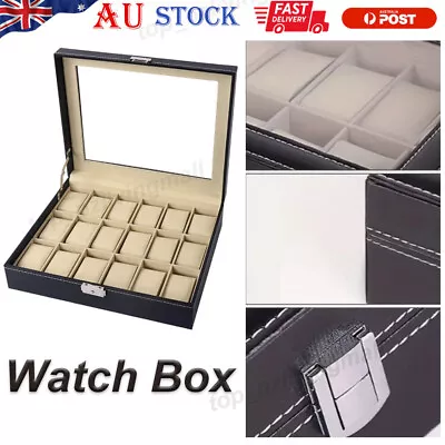 6/10/12 Grids Watch Box Jewelry Display Case Leather Storage Holder Organizer AU • $26.11