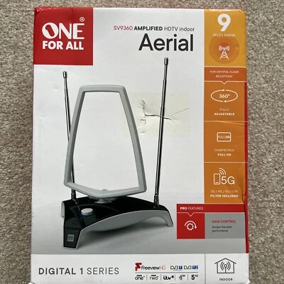 £29.99 • Buy One For All Indoor Aerial Digital Amplified 45dB DVB-T Dual Metal Tubes SV9360