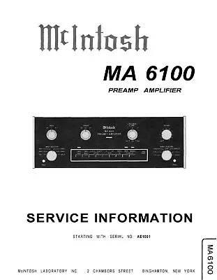 Service Manual Instructions For McIntosh Ma 6100 • $12.48