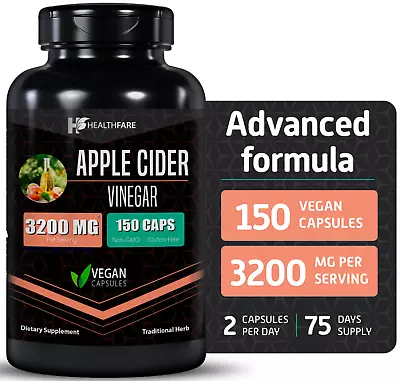 Healthfare Apple Cider Vinegar 3200mg Maximum Immune Strength ACV Supplement • $21.99