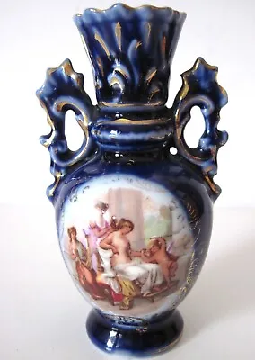 VTG Victoria Carlsbad Austria Double Handle Porcelain Vase 4.7'' Bathhouse Theme • $18