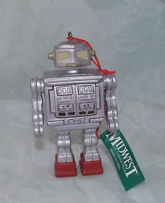 MIDWEST Of CANNON FALLS Christmas Ornament ROBOT Silver W/ Red Feet  3 T  Resin • $11.95