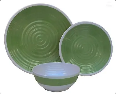 12pc Melamine Dinner Set Plates Bowls Green Crockery Camping Outdoor Tableware • £39.99