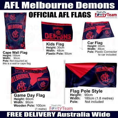 FLAGS - AFL Melbourne Demons - Game Day Cape Wall Car Kids Flag Pole • $68.90