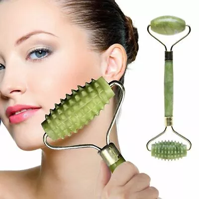 Natural Rose Quartz Facial Jade STone Roller  Beauty Massage Tool Face Massager • £3.99