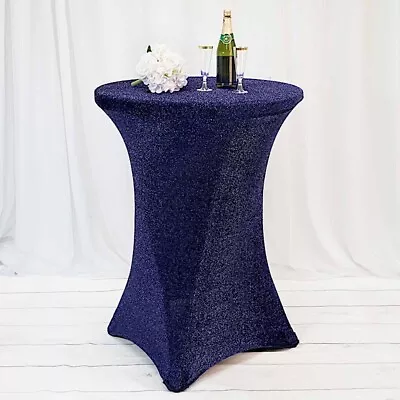 Metallic Navy Blue COCKTAIL SPANDEX TABLE COVER Fitted Wedding Party Tablecloth • $19.48