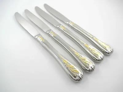 4 Dinner Knives GOLDEN HOLIDAY Lenox 18/8 Gold Accent Stainless Steel Flatware • $75