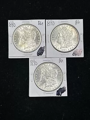 Three (3) 1890 Morgan Silver Dollars $1 In BU Condition 90% US Silver (Lot AV) • $3