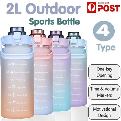 2L Water Bottle Motivational Drink Flask With Time Markings BPA Free Sport Gym • $10.82