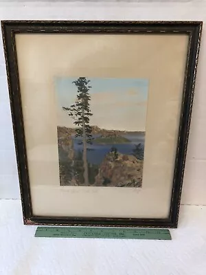 Large Antique Charles Sawyer Hand Colored Photo Wizard Island Crater Lake Oregon • $200