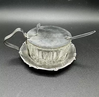 Vintage Glass Condiment Set INOXBECK Italy 18-10 Stainless W/Spoon Hinged Lid • $21.60