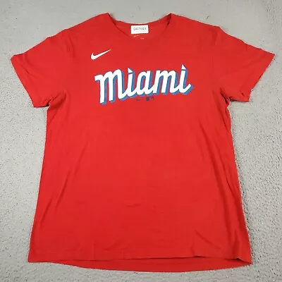 Nike Miami Marlins T Shirt Mens Medium Red Anderson MLB Short Sleeve * • $16.95