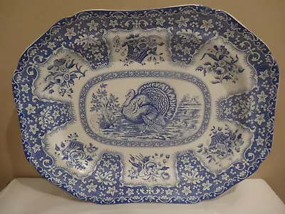 Vintage Spode Thanksgiving Turkey Platter The Blue Room Collection Ceramic Tray • $190