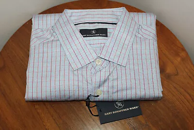 Hart Schaffner Marx Mens Casual Button-up 100% Cotton Short Sl Plaid Blue Size L • $16.99