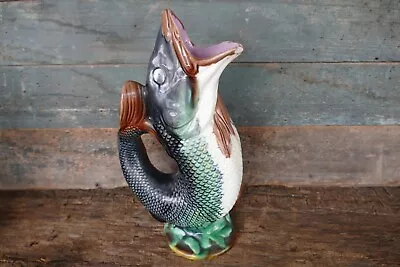 Antique Majolica Gurgling Fish Pitcher Figurine 9.5 Inch • $80