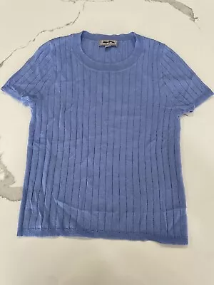 J Crew Silk Cashmere Blend T-Shirt Women's XS Cropped Blue Knit Short Sleeve • $24.99