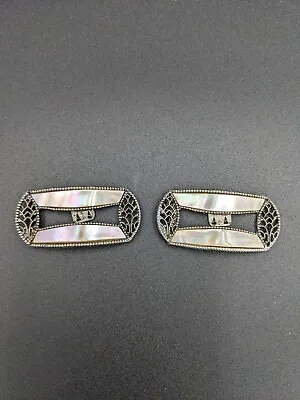 Vintage Musi Shoe Clips Mother Of Pearl Filigree Buckle Style Jewelry For Shoes • $75