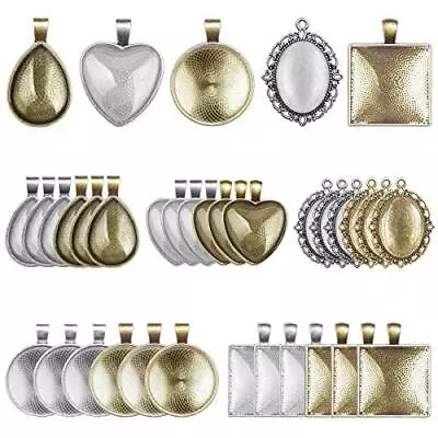 60Pcs Pendant Trays Bezel Pendant Trays Blanks With Glass Cabochons For Pendant • $15.37