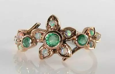 Lush 9k 9ct Rose Gold Colombian Emerald Opal Art Deco Ins Flower Ring Free Size  • £294