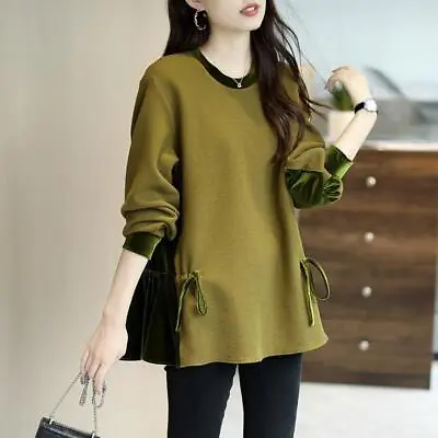 Women Velvet Patchwork Shirt Long Sleeve Blouse Pullover Top Office Work Casual • £21.08