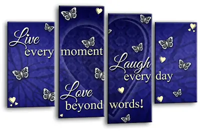 £29.99 • Buy Love Laugh Quote Art Print Blue Live Framed Split Canvas Wall Picture