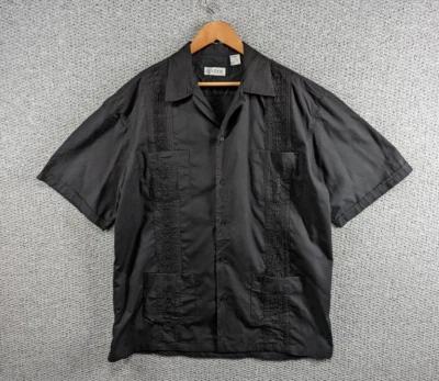 £29.50 • Buy PLATOON Vtg Men's Black Guayabera Cuban Panama Tropical Casual Button Shirt  2XL