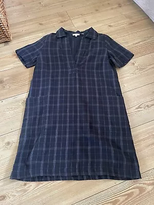Fat Face Pocketed Cora Shirt Dress Navy Checked Plaid Tartan Short Sleeve Uk 10 • £25.99