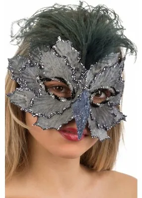 Grey Bird Masquerade Mask Venetian Leaves Beak Feathers Fancy Dress Costume Prom • $26.23