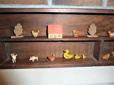 Miniature Animal Farm Group Wood Carved Animals And House And Trees • $225