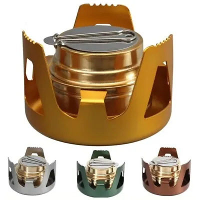 Mini Portable Metal Alcohol Stove Burner Head Stand Lid Outdoor Camping Cookware • $10.86