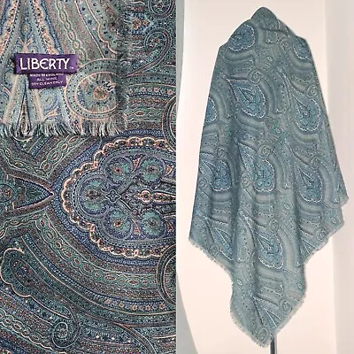 Large Liberty 90s Varuna Wool Scarf Shawl Teal Green Blue Paisley 140x132cm  • £85