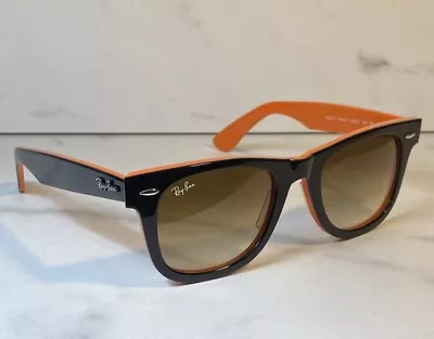 Ray-Ban Wayfarer Black On Orange /Light Brown Lens  Model  2140 1002/51 • $62.88