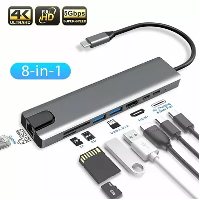 8-in-1 USB-C Hub Adapter Type-C Hub HDMI For MacBook Pro/Air IPad Pro Laptop AU • $24.88