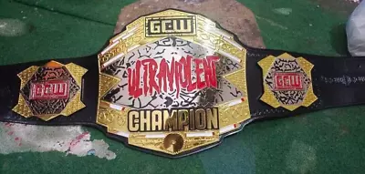 GCW Ultraviolent Championship Leather Belt 2MM Brass Metal Plates • $119