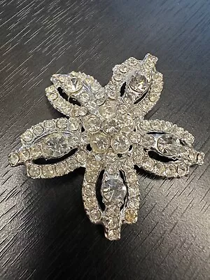 Vintage Silver Tone & Clear Rhinestone Flower Brooch Pin • $7