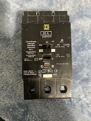 Square D EGB34020 20A 3Poles Bolt On Circuit Breaker Check Photos! • $100