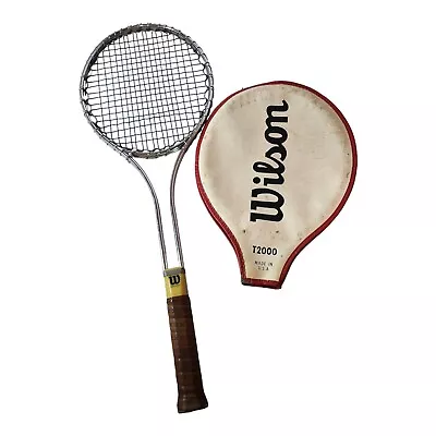 Wilson T2000 Steel Tennis Racket With Cover VINTAGE Medium 4 1/2 • $20