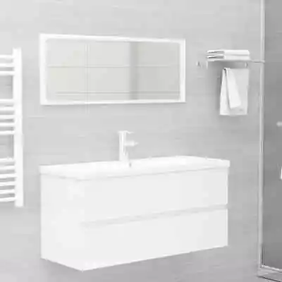 2pcs High Gloss Bathroom Cabinet Set Mirror Wall Hung Sink Vanity Storage White • $106.90