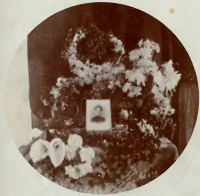 Antique Photo Memorial Cabinet Card Young Woman FUNERAL FLOWERS ASHLAND OHIO • $9.95