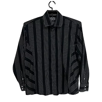 Zagiri Men's Shirt Black Striped Long Sleeve Button Up Collared Black Size XL • $12.89