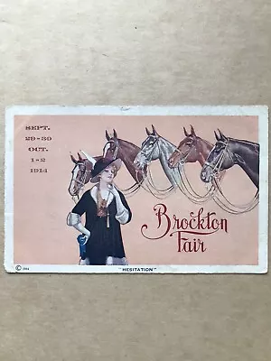 Brockton Fair Massachusetts Ad Horses Pretty Lady Antique Postcard 1914 • $16