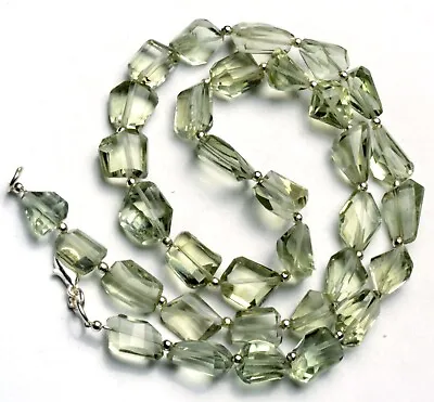 Green Amethyst Prasiolite Gem 11 To 14 Mm Size Faceted Nugget Beads Necklace 18  • $26.40