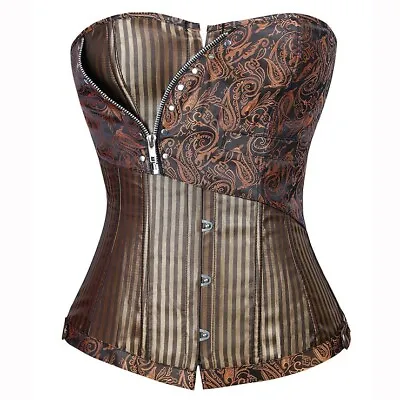 Steampunk Corset Brown Jacquard Brocade Lace Up Costume Accessories XL • $21.69