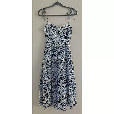 Amanda Uprichard Tula Dress Blue Electric Dot Size Small • $73.50