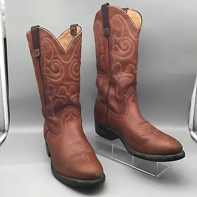 F.H. Hall Lineman Supplies Cowboy Boots Size 8 D Brown Leather  (G2) • $22.49