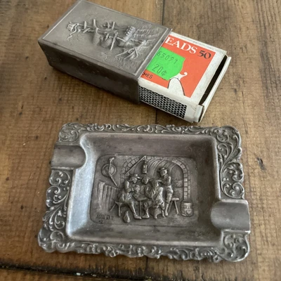 $75 • Buy Antique Silver Plated Sailing Ship Match Box Cigarette Tray Ashtray Zilfa Pleet