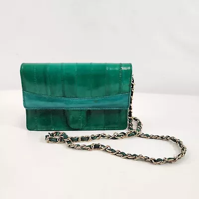 Eel Skin Purse Clutch Crossbody Handbag Green Vtg Korea Small Bag • $29.99