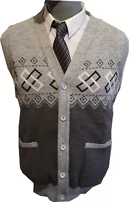 Pattern Cardigan Button Fasten Sleeveless Grandad Casual Cardigans S M L XL 2XL • $16.41