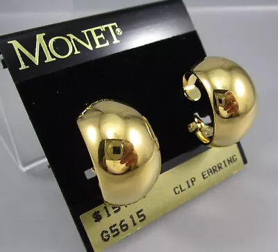 New Stock Vintage 90s MONET Chubby Gold Tone Hoop Clip On Earrings 73P • $9.99